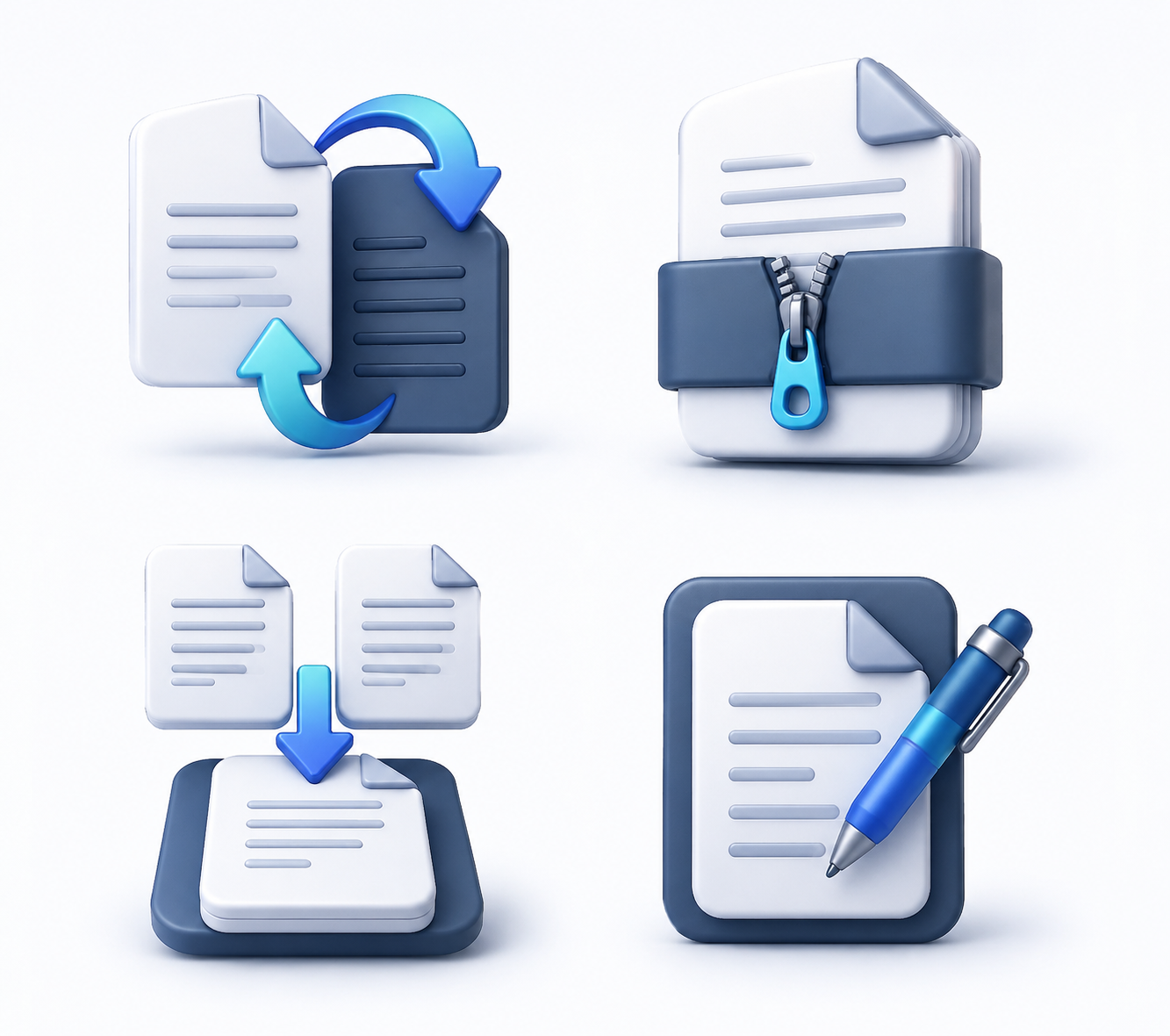 PDF 转换、压缩、合并、编辑四类工具图标